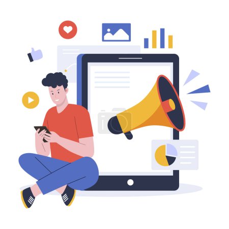 Illustration for Flat design of social media marketing strategy. Illustration for websites, landing pages, mobile apps, posters and banners. Trendy flat vector illustration - Royalty Free Image