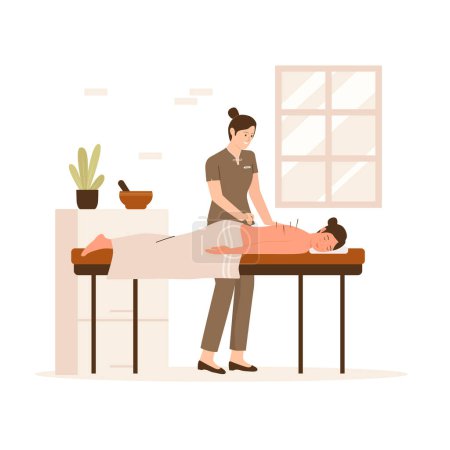 Illustration for Traditional acupuncture treatment illustration concept. Illustration for websites, landing pages, mobile apps, posters and banners. Trendy flat vector illustration - Royalty Free Image
