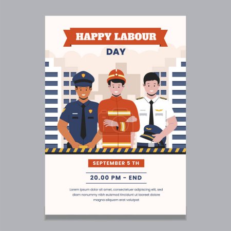 Happy labour day poster template. Flat vector illustration isolated on white background
