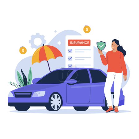 Car Insurance vector concept with umbrella protection. flat design illustration
