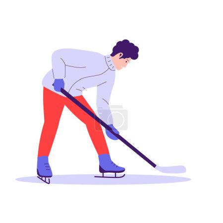 Illustration for Man play hockey in winter season. Flat design illustration - Royalty Free Image
