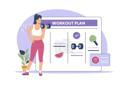 Illustration for Workout plan checklist concept. Healthy diet plan schedule checklist. Flat illustration concept - Royalty Free Image