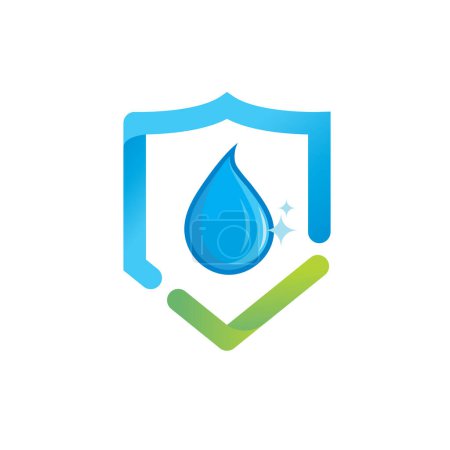 Illustration for Water drop check mark shield icon vector concept design template web - Royalty Free Image