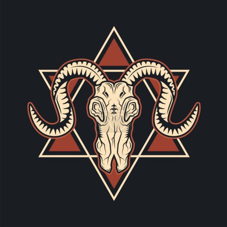 Illustration for Ram skull vector element art design in black background concept template web - Royalty Free Image