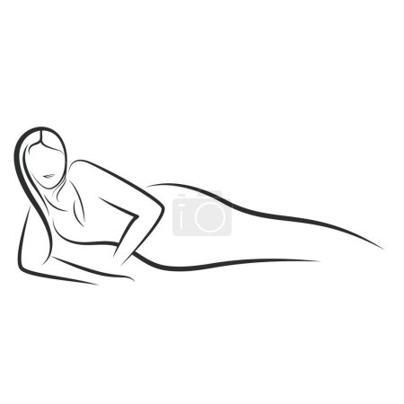 Téléchargez les illustrations : Illustration de femme dormant sur son modèle de conception de ligne vectorielle latérale - en licence libre de droit