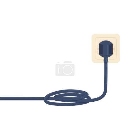 electric plug is stuck in the socket with a tangled cable in white background vector illustration concept design template