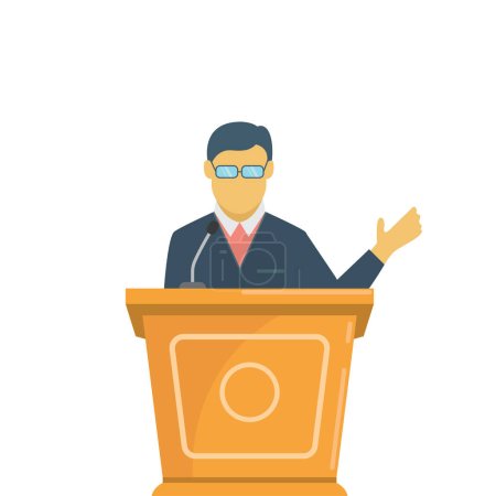 Illustration for Businessman wearing glasses speaking in public, cartoon vector illustration element design template - Royalty Free Image