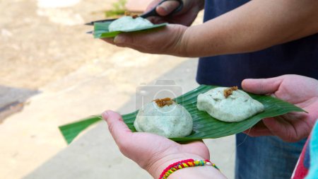 Téléchargez les photos : Feuilles de plantain taillées à la main de Cao Zai Kueh - en image libre de droit
