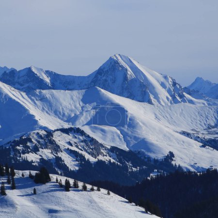 Téléchargez les photos : Montagnes enneigées vues du domaine skiable Horneggli, Suisse. - en image libre de droit