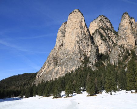Majestätische Gipfel aus dem Langental bei Wolkenstein, Südtirol.