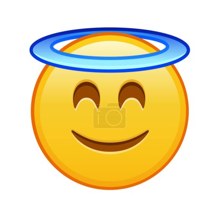 Téléchargez les illustrations : Visage souriant avec halo au-dessus de la tête Grande taille de sourire emoji jaune - en licence libre de droit