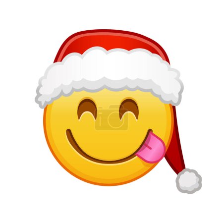 Weihnachtsgesicht, das eine Delikatesse genießt Großes gelbes Emoji-Lächeln