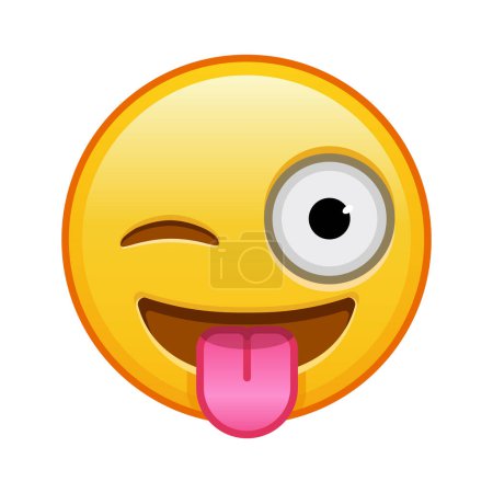 Ilustración de Cara con la lengua colgando y ojo guiño Gran tamaño de la sonrisa emoji amarillo - Imagen libre de derechos
