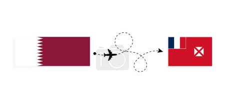 Ilustración de Vuelo y viaje de Qatar a Wallis y Futuna en avión de pasajeros Concepto de viaje - Imagen libre de derechos