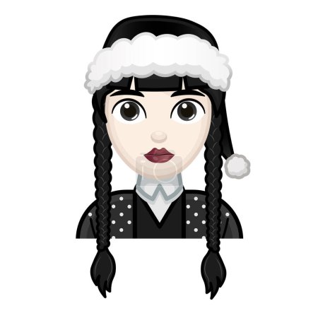 Illustration for Woman with black hair and hat. Wednesday concept. Large size of pale emoji face - Royalty Free Image