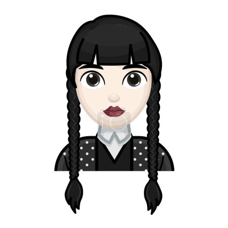 Illustration for Woman with black hair. Wednesday concept. Large size of pale emoji face - Royalty Free Image