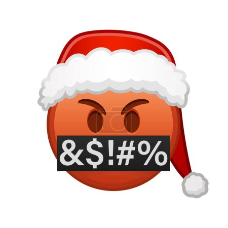 Ilustración de Cara malvada de Navidad con símbolos de boca oculta Gran tamaño de sonrisa emoji roja - Imagen libre de derechos
