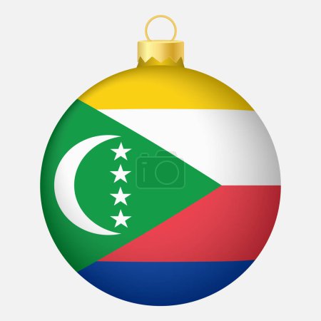 Téléchargez les illustrations : Boule d'arbre de Noël avec drapeau des Comores. Icône pour vacances de Noël - en licence libre de droit