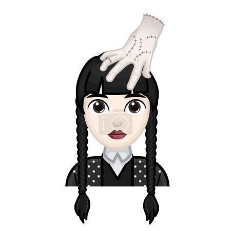 Illustration for Woman with black hair and hand on head. Wednesday concept. Large size of pale emoji face - Royalty Free Image