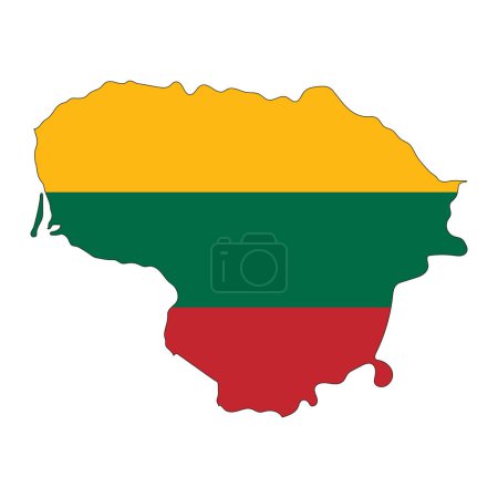Téléchargez les illustrations : Carte de la République de Lituanie silhouette avec drapeau isolé sur fond blanc - en licence libre de droit