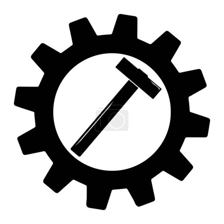 Illustration for Simple icon of hammer on gear for web - Royalty Free Image