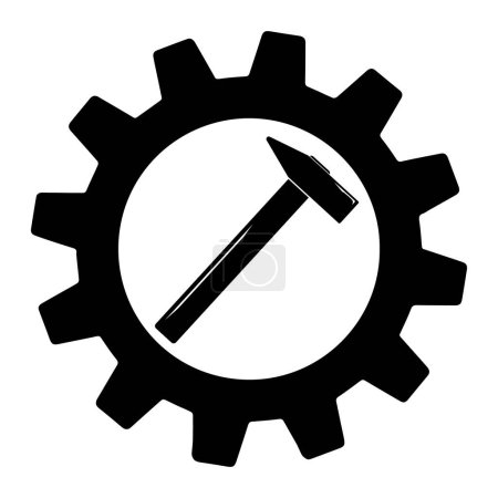 Illustration for Simple icon of hammer on gear for web - Royalty Free Image