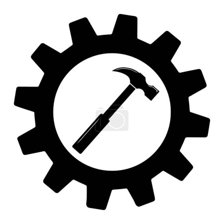 Ilustración de Icono simple de martillo en el engranaje para web - Imagen libre de derechos