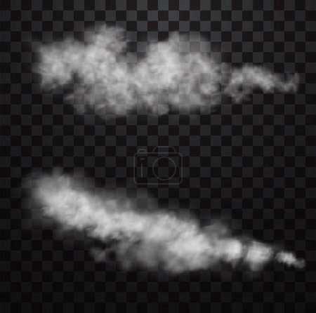 White realistic fluffy clouds or fog or smoke on transparent background