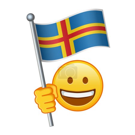 Téléchargez les illustrations : Emoji avec drapeau Aland Grande taille de sourire emoji jaune - en licence libre de droit