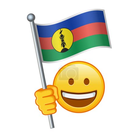 Ilustración de Emoji con bandera de Nueva Caledonia Gran tamaño de la sonrisa emoji amarillo - Imagen libre de derechos