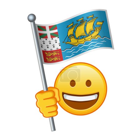 Téléchargez les illustrations : Emoji avec drapeau Saint Pierre et Miquelon Grande taille de sourire emoji jaune - en licence libre de droit