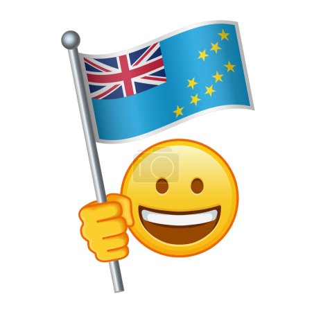 Illustration for Emoji with Tuvalu flag Large size of yellow emoji smile - Royalty Free Image