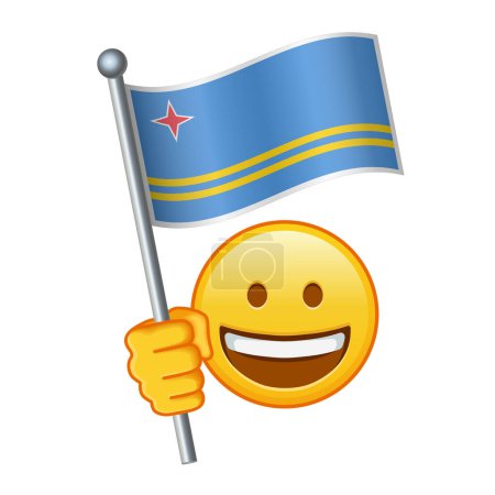 Ilustración de Emoji con bandera de Aruba Gran tamaño de la sonrisa emoji amarilla - Imagen libre de derechos
