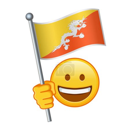 Illustration for Emoji with Bhutan flag Large size of yellow emoji smile - Royalty Free Image
