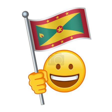 Illustration for Emoji with Grenada flag Large size of yellow emoji smile - Royalty Free Image