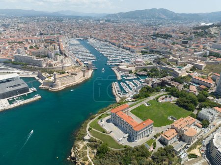 Photo for Aerial top down drone image of Marseille s Old Port and city center. - Royalty Free Image