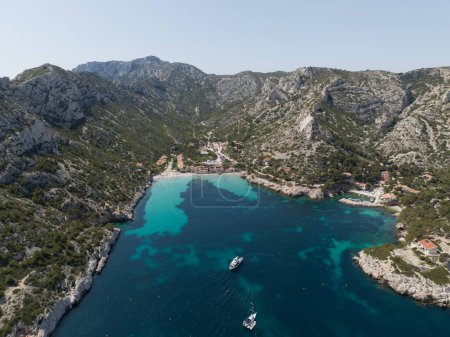 Photo for Aerial drone photo the calanques cliffs at Marseille, France. - Royalty Free Image