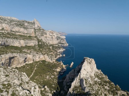 Photo for Aerial drone photo the calanques cliffs at Marseille, France. - Royalty Free Image