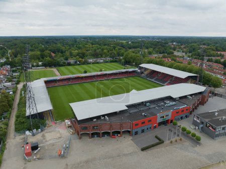Photo for Deventer, 19th of July, 2023,The Netherlands. Aerial view on de Adelaarshorst stadium of football club Go Ahead Eagles in Deventer. - Royalty Free Image