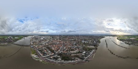 Photo for 360 degrees, panorama, panoramic, sphere, fully immersive, Aerial drone view on urban landscape of Zutphen, The Netherlands. City center, downtown Zutphen. - Royalty Free Image