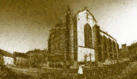 Foto de Iglesia de la abadía cisterciense de Vyssi Brod, República Checa. Pintura acuarela. Efecto de pintura. - Imagen libre de derechos