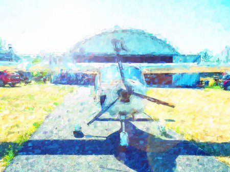 Photo for Sport airport Tlustice, Horovice, Czech Republic. Sport airplane on airport during exhibition day. Watercolor paint. Paint effect. - Royalty Free Image