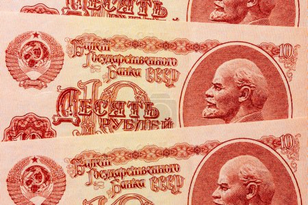 Téléchargez les photos : Portrait de Lénine sur de vieux billets de banque en rouble soviétique.10 roubles facture de l'URSS. - en image libre de droit