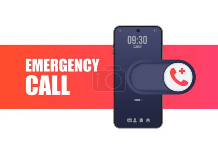 Illustration for 3D Red emergency call with Smartphone for concept design. Call icon vector. Hotline concept. - Royalty Free Image