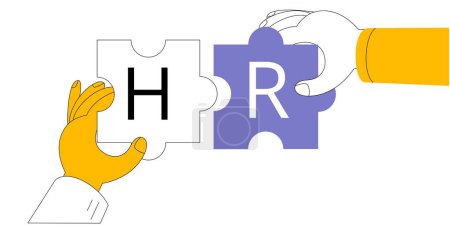 Hands make puzzles with the letters HR. Vector illustration
