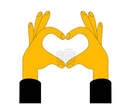 Hands showing a heart gesture. Vector illustration in outline cartoon style.