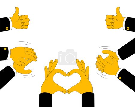 Set of hands with approving gestures. Vector illustration in cartoon style. Social networks and online approval.