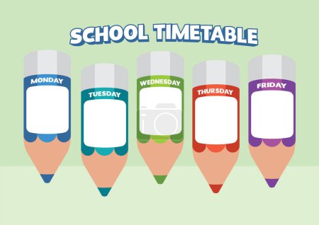 Illustration for School timetable, study planner, printable week chart template - Royalty Free Image