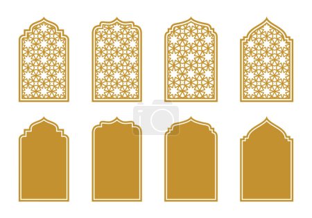 Téléchargez les illustrations : Ensemble de collection d'arc de fenêtres islamiques ou arabes en or. Illustration vectorielle - en licence libre de droit