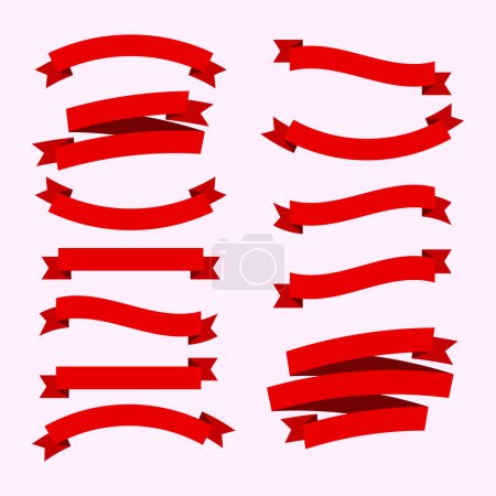 Set of red ribbon design element.